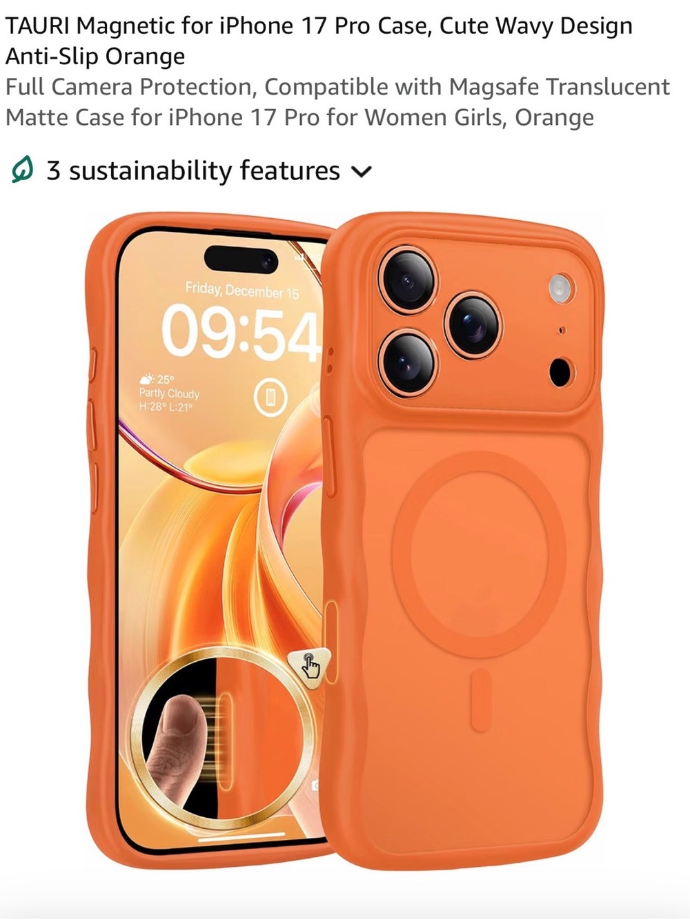 Magnetic iPhone 17 Pro matte Case - Orange Wavy Anti-Slip Translucent